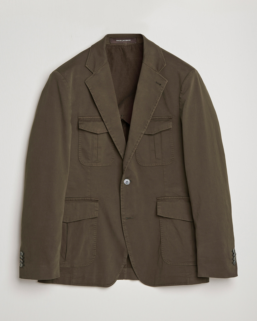 Herre | Dressjakker | Oscar Jacobson | Friso Cotton Safari Blazer Dark Green