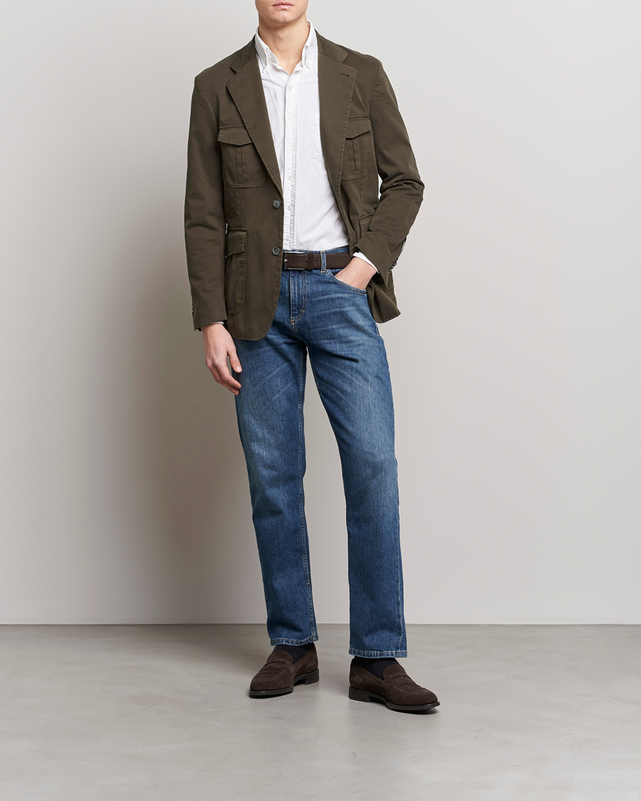 Herre | Dressjakker | Oscar Jacobson | Friso Cotton Safari Blazer Dark Green