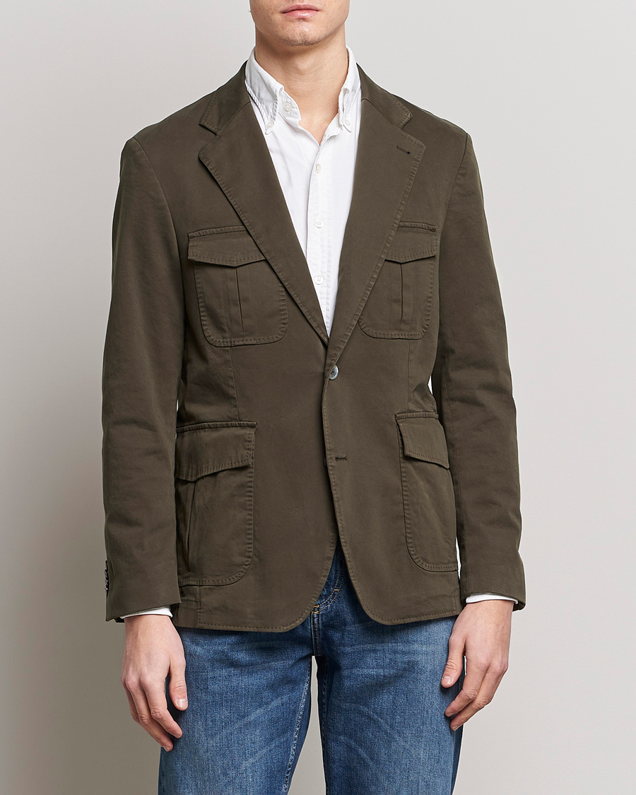 Herre | Dressjakker | Oscar Jacobson | Friso Cotton Safari Blazer Dark Green