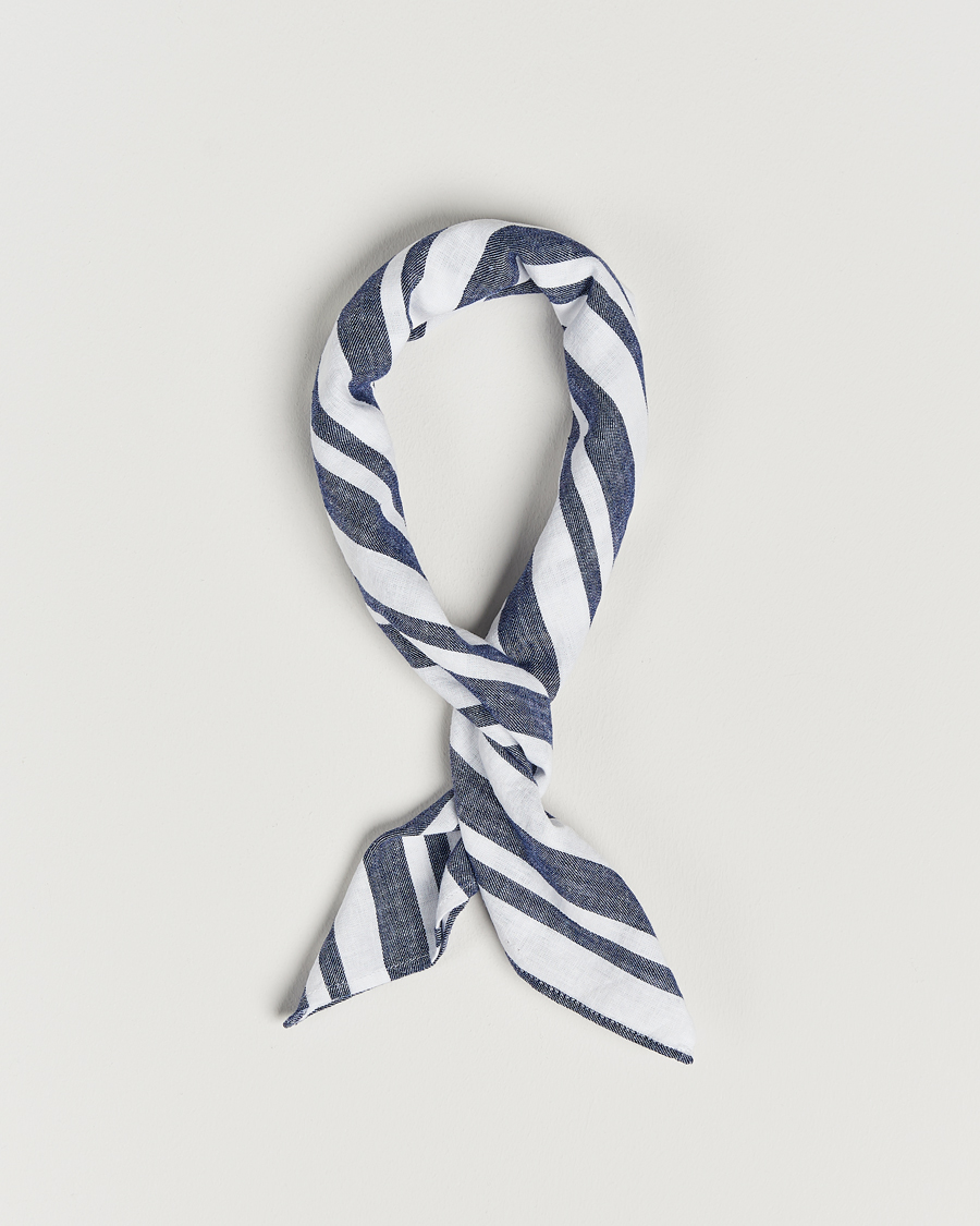 Herre | Oscar Jacobson Riviera Stripe Cotton Bandana White | Oscar Jacobson | Riviera Stripe Cotton Bandana White