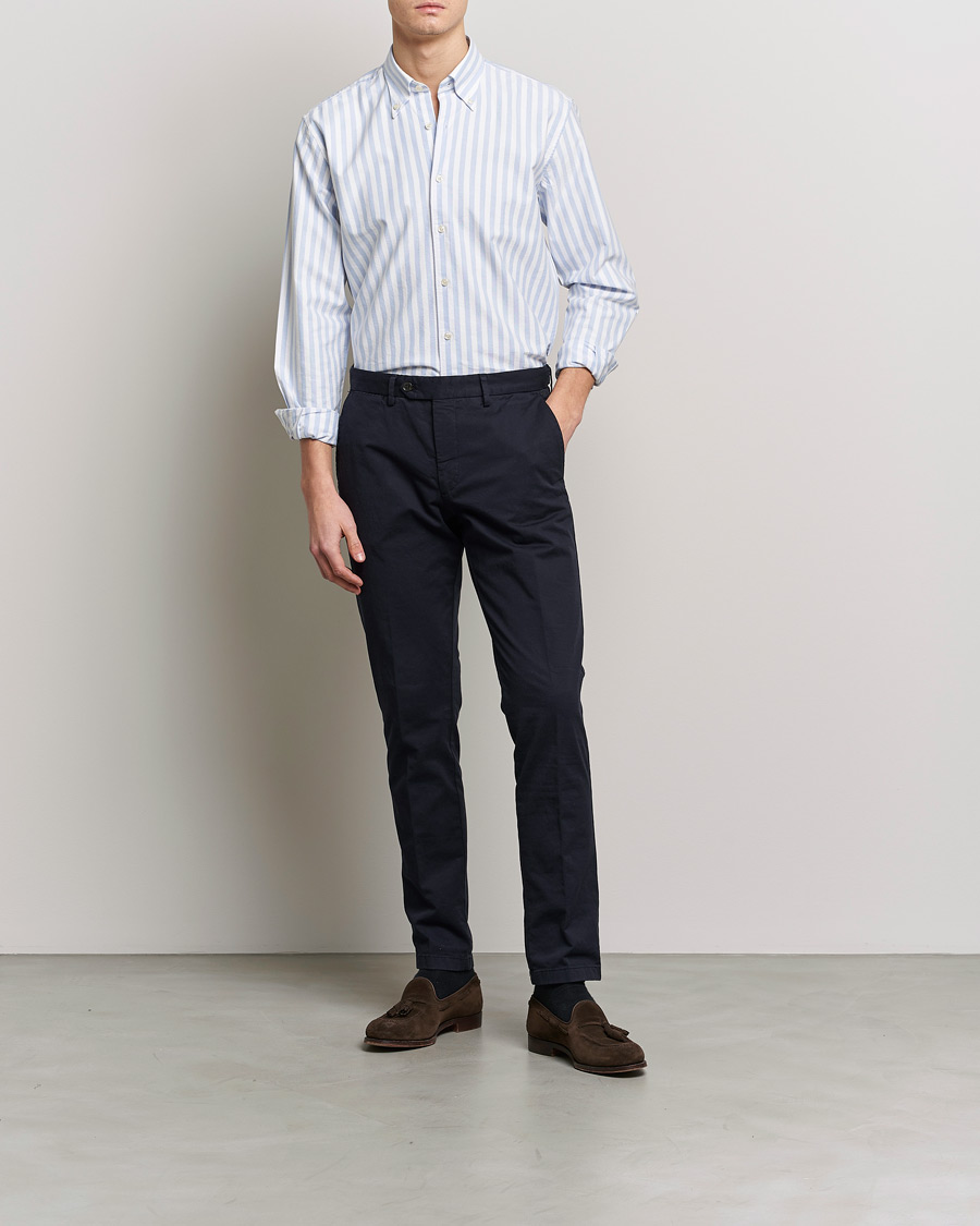 Herre | Skjorter | Oscar Jacobson | Regular Fit Button Down Striped Oxford Shirt Blue