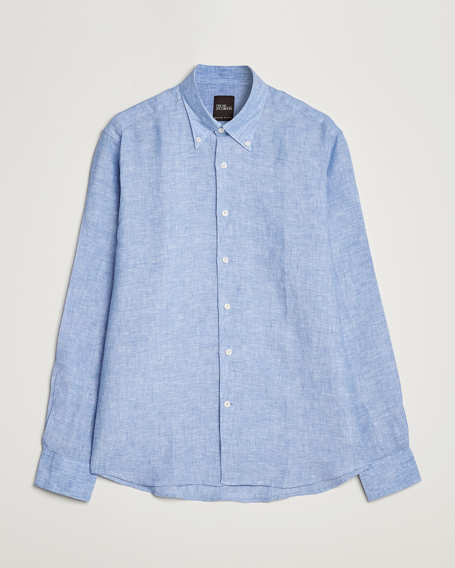Herre | Skjorter | Oscar Jacobson | Regular Fit Button Down Linen Shirt Blue