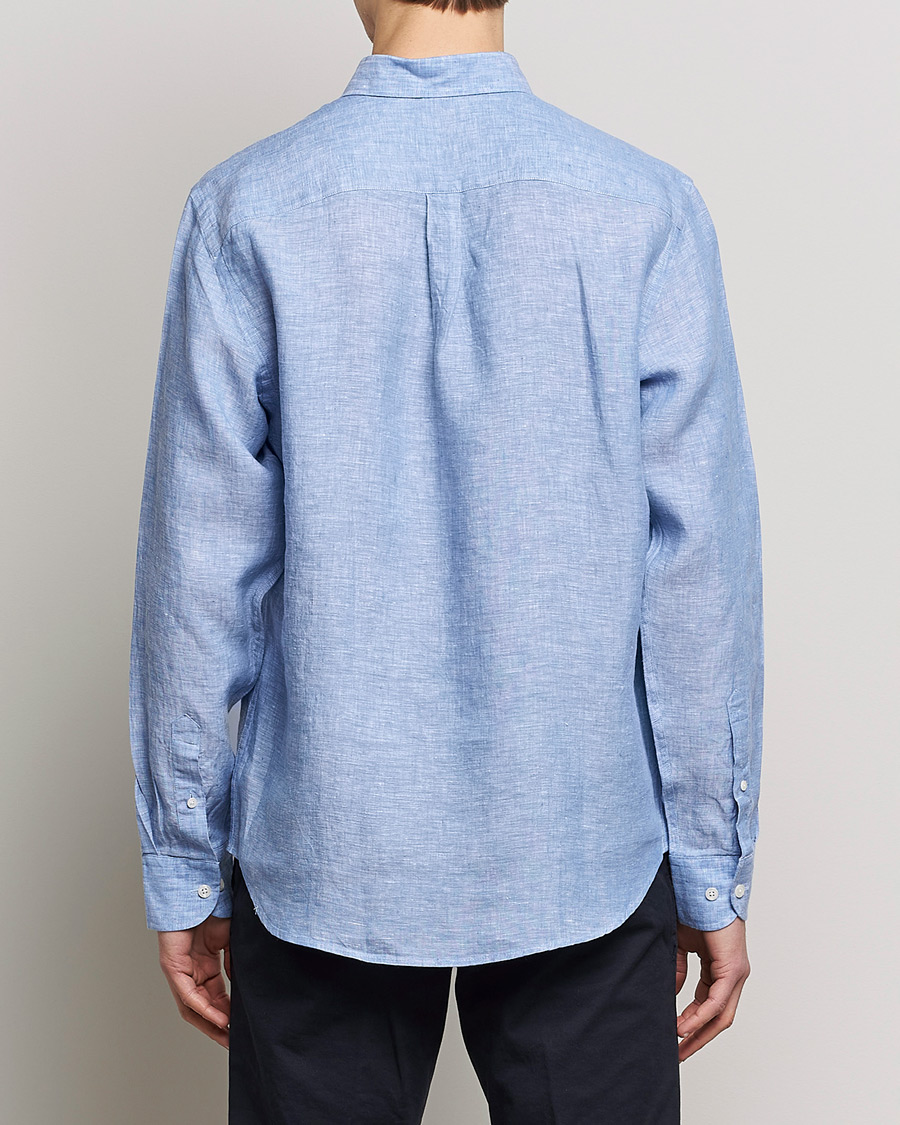 Herre | Skjorter | Oscar Jacobson | Regular Fit Button Down Linen Shirt Blue