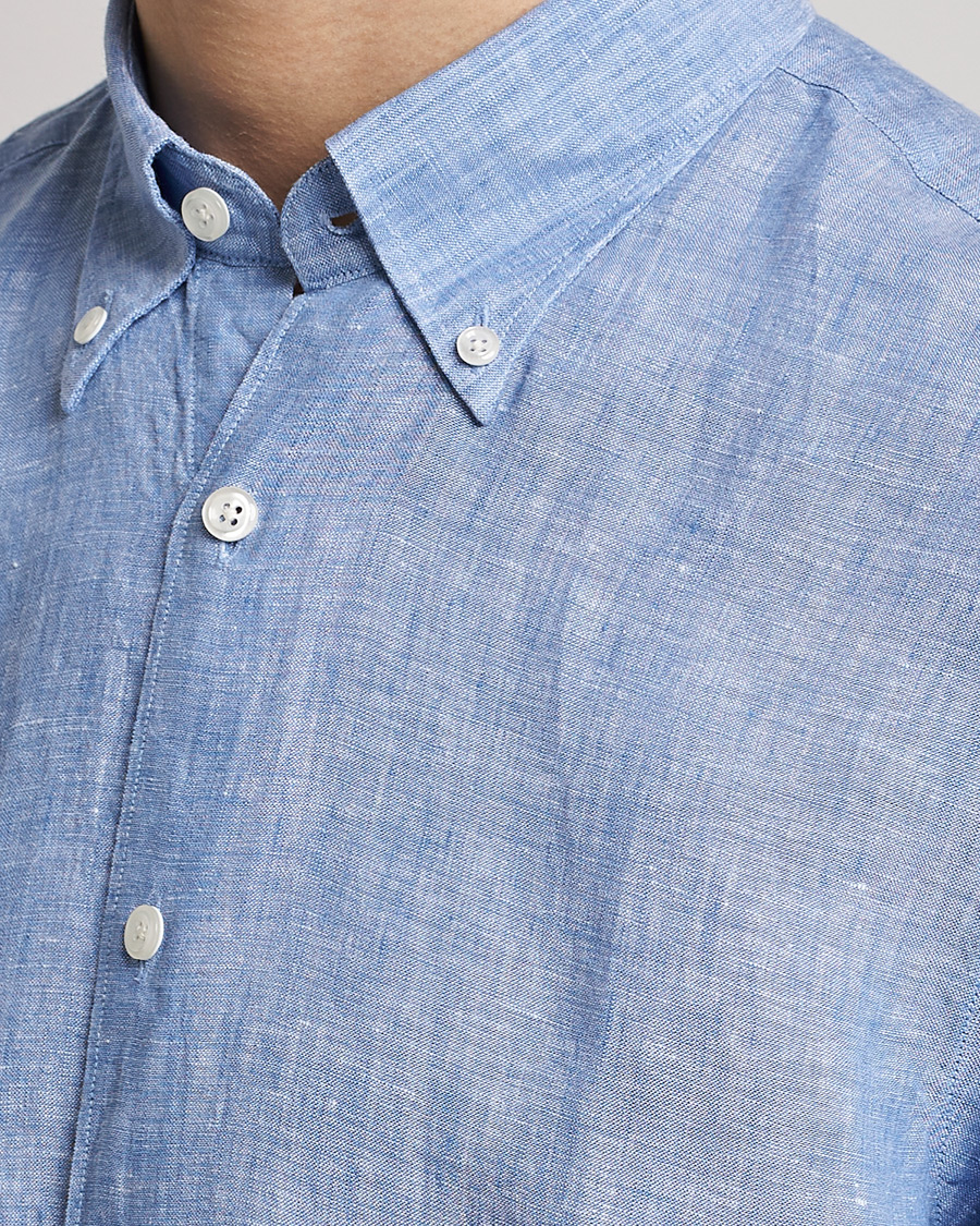 Herre | Skjorter | Oscar Jacobson | Regular Fit Button Down Linen Shirt Blue