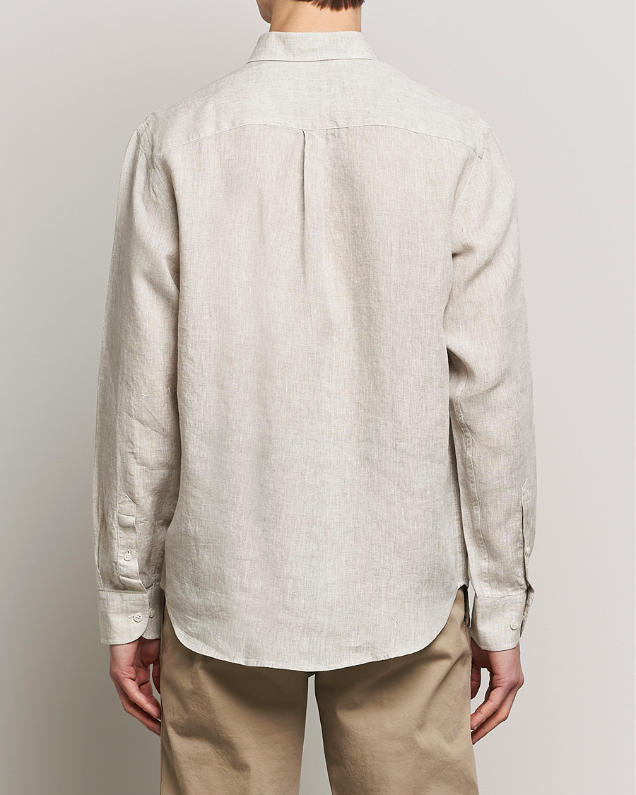 Herre | Skjorter | Oscar Jacobson | Regular Fit Button Down Linen Shirt Beige