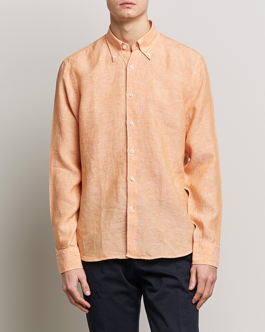 Herre |  | Oscar Jacobson | Regular Fit Button Down Linen Shirt Orange