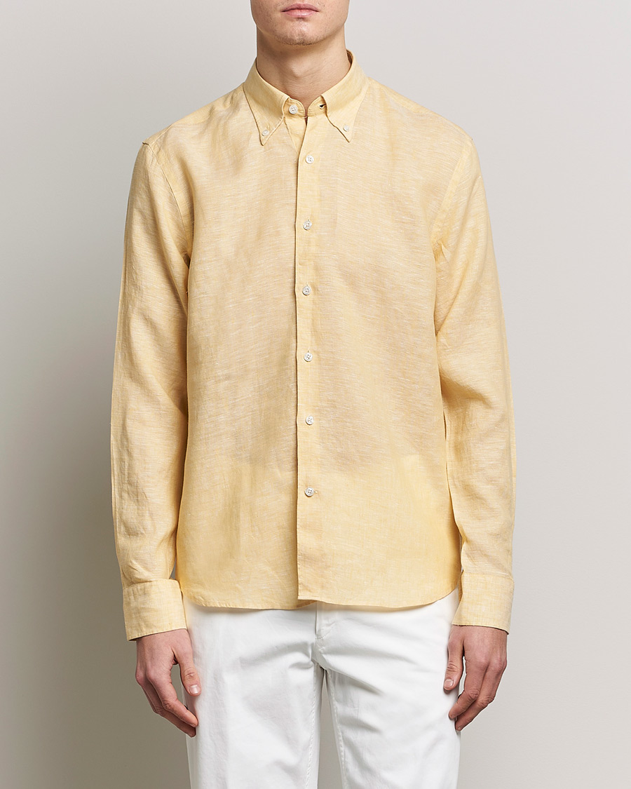Herre |  | Oscar Jacobson | Regular Fit Button Down Linen Shirt Yellow