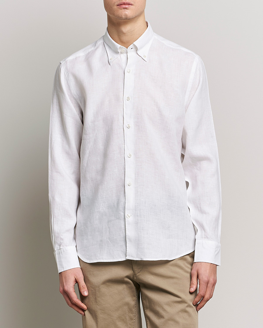 Herre | Klær | Oscar Jacobson | Regular Fit Button Down Linen Shirt White