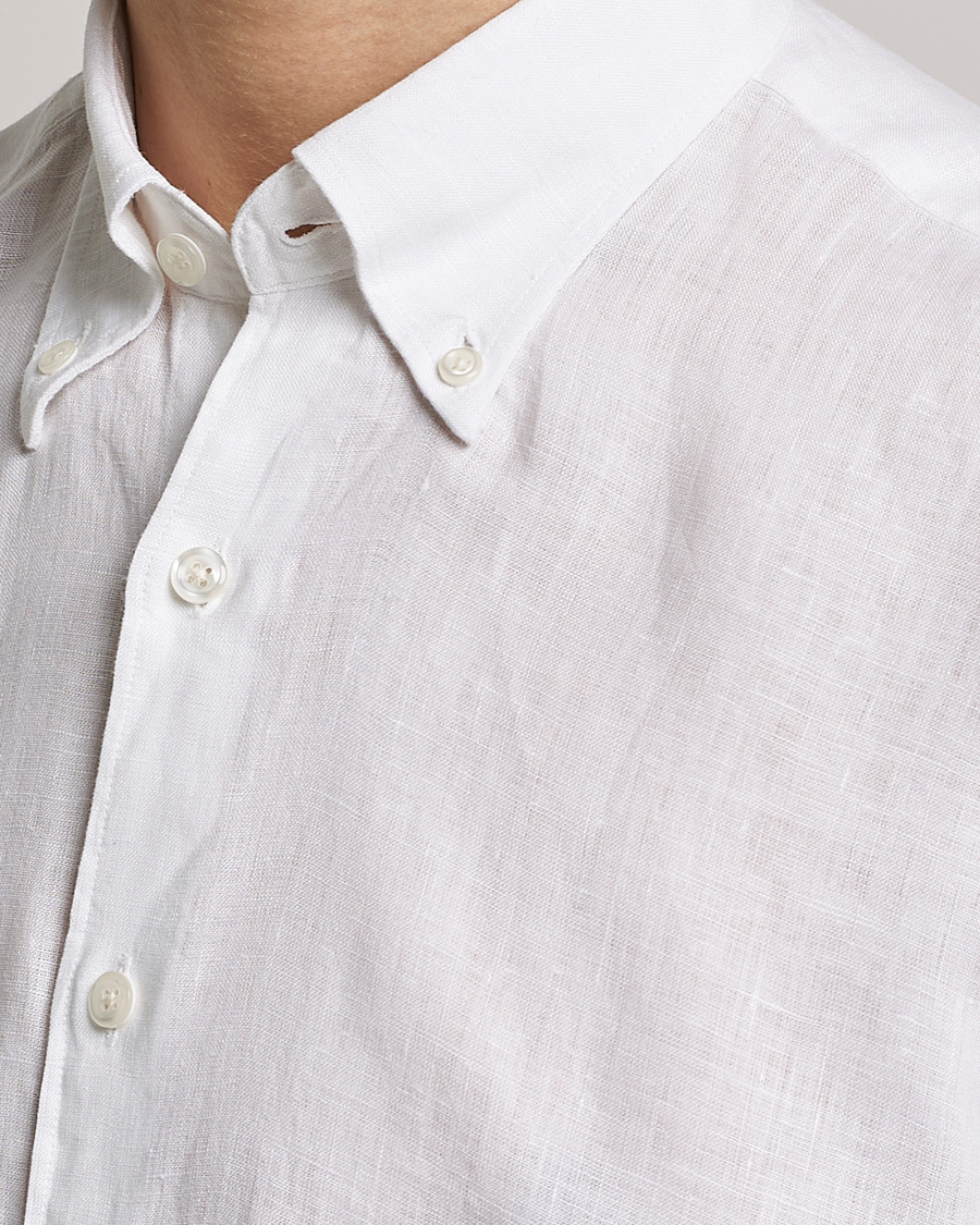 Herre | Skjorter | Oscar Jacobson | Regular Fit Button Down Linen Shirt White