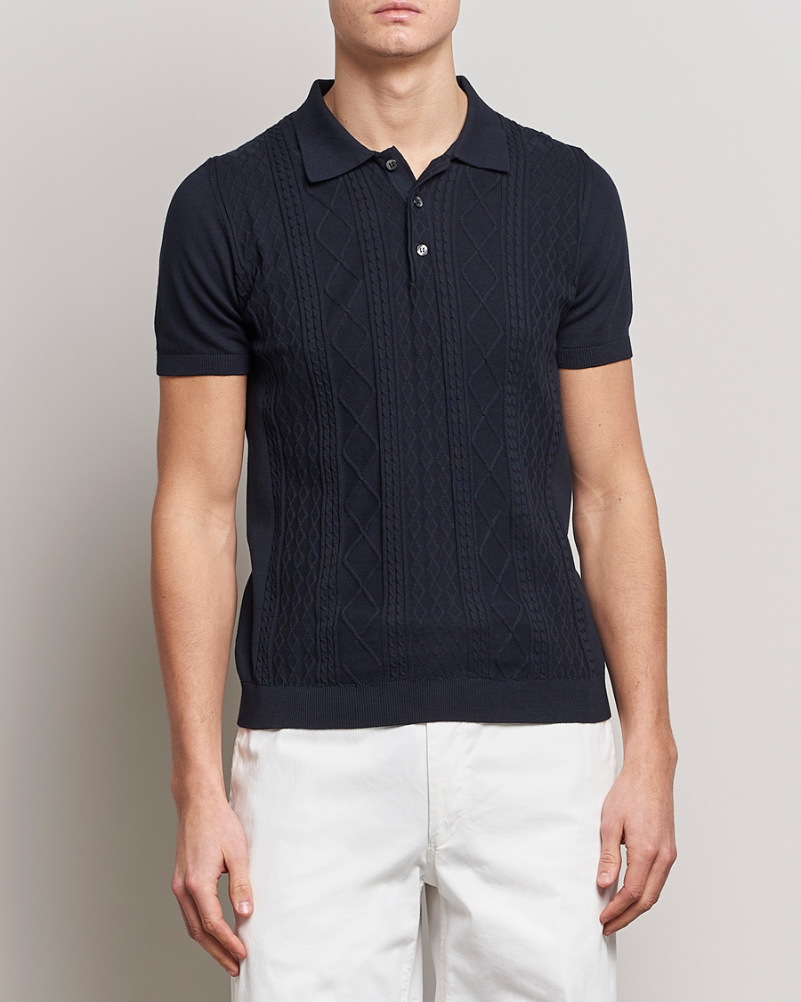 Herre |  | Oscar Jacobson | Bard Short Sleeve Structured Cotton Polo Navy