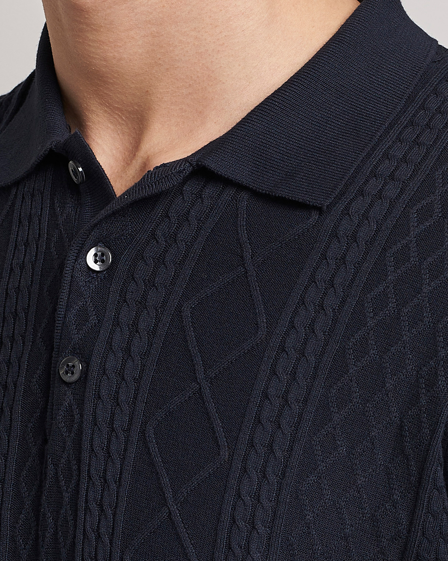 Herre | Pikéer | Oscar Jacobson | Bard Short Sleeve Structured Cotton Polo Navy