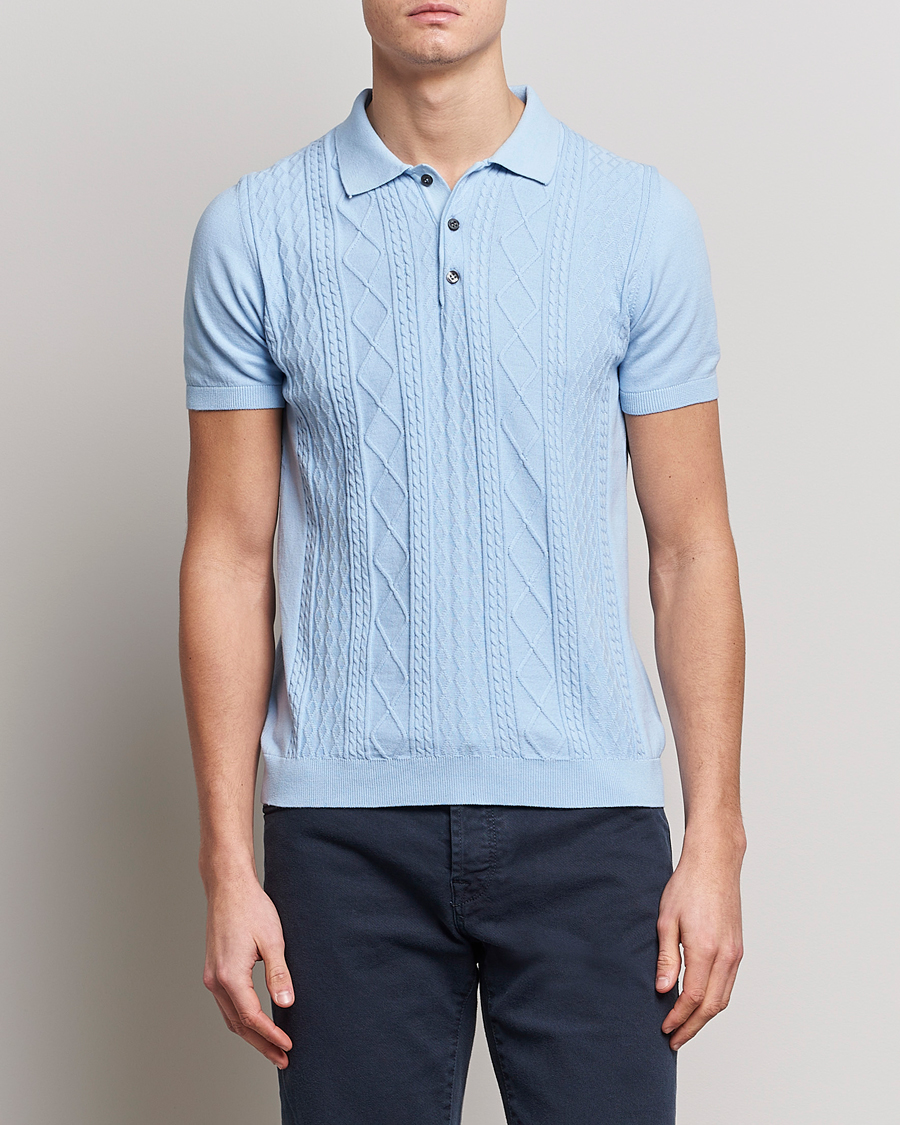 Herre | Pikéer | Oscar Jacobson | Bard Short Sleeve Structured Cotton Polo Light Blue