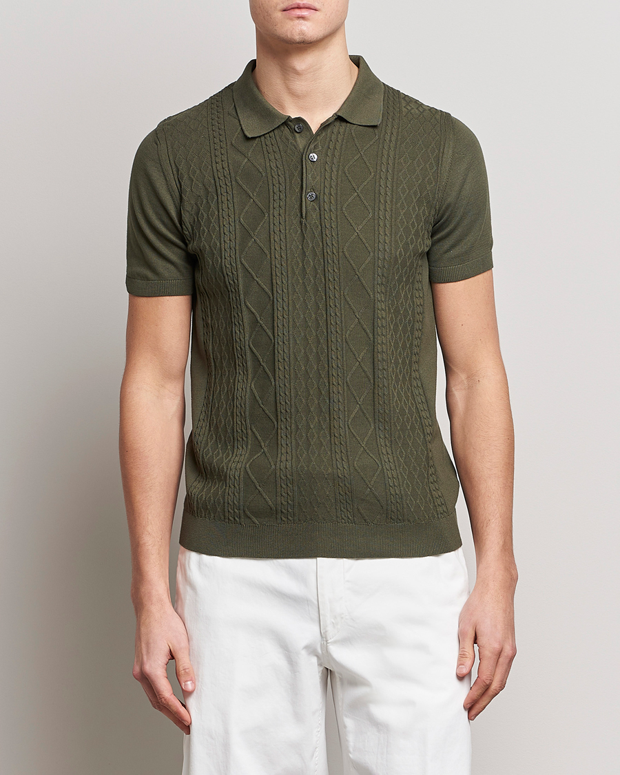 Herre |  | Oscar Jacobson | Bard Short Sleeve Structured Cotton Polo Olive