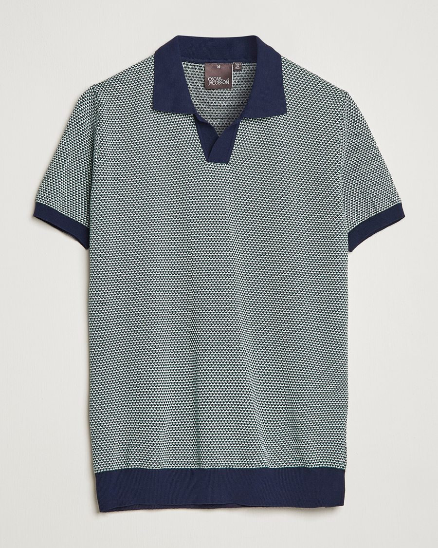 Herre | Pikéer | Oscar Jacobson | Dalius Cotton Woven Structure Cotton Polo Green