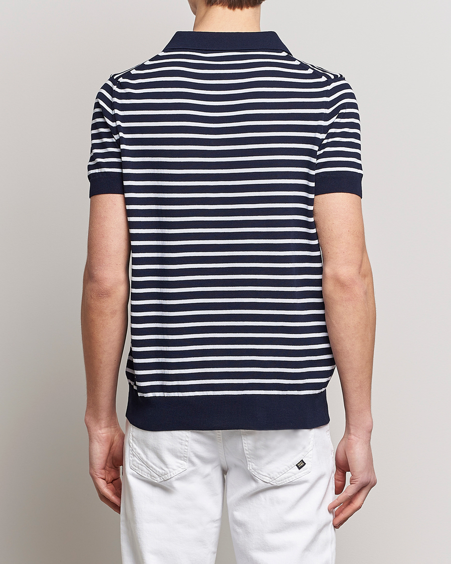 Herre | Pikéer | Oscar Jacobson | Devon Short Sleeve Striped Cotton Polo White/Blue