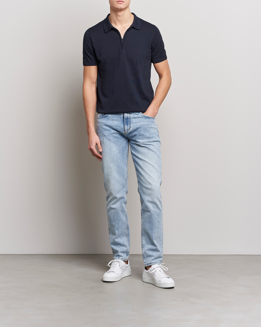 Herre | Pikéer | Oscar Jacobson | Otto Short Sleeve Zip Polo Navy