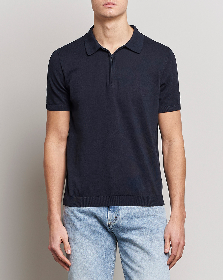 Herre | Kortermet piké | Oscar Jacobson | Otto Short Sleeve Zip Polo Navy