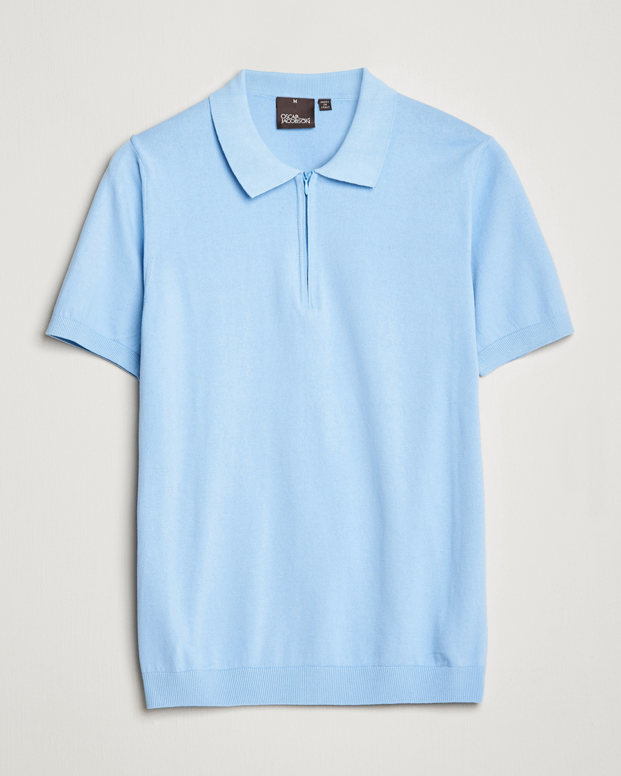 Herre | Pikéer | Oscar Jacobson | Otto Short Sleeve Zip Polo Light Blue