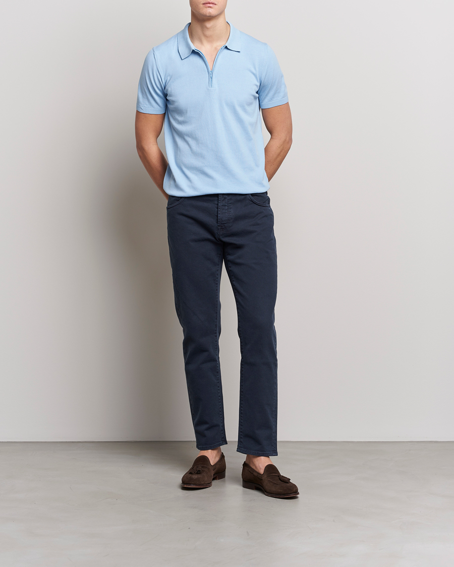 Herre | Pikéer | Oscar Jacobson | Otto Short Sleeve Zip Polo Light Blue