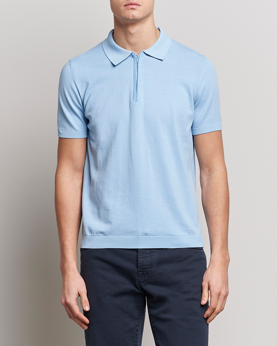 Herre | Pikéer | Oscar Jacobson | Otto Short Sleeve Zip Polo Light Blue