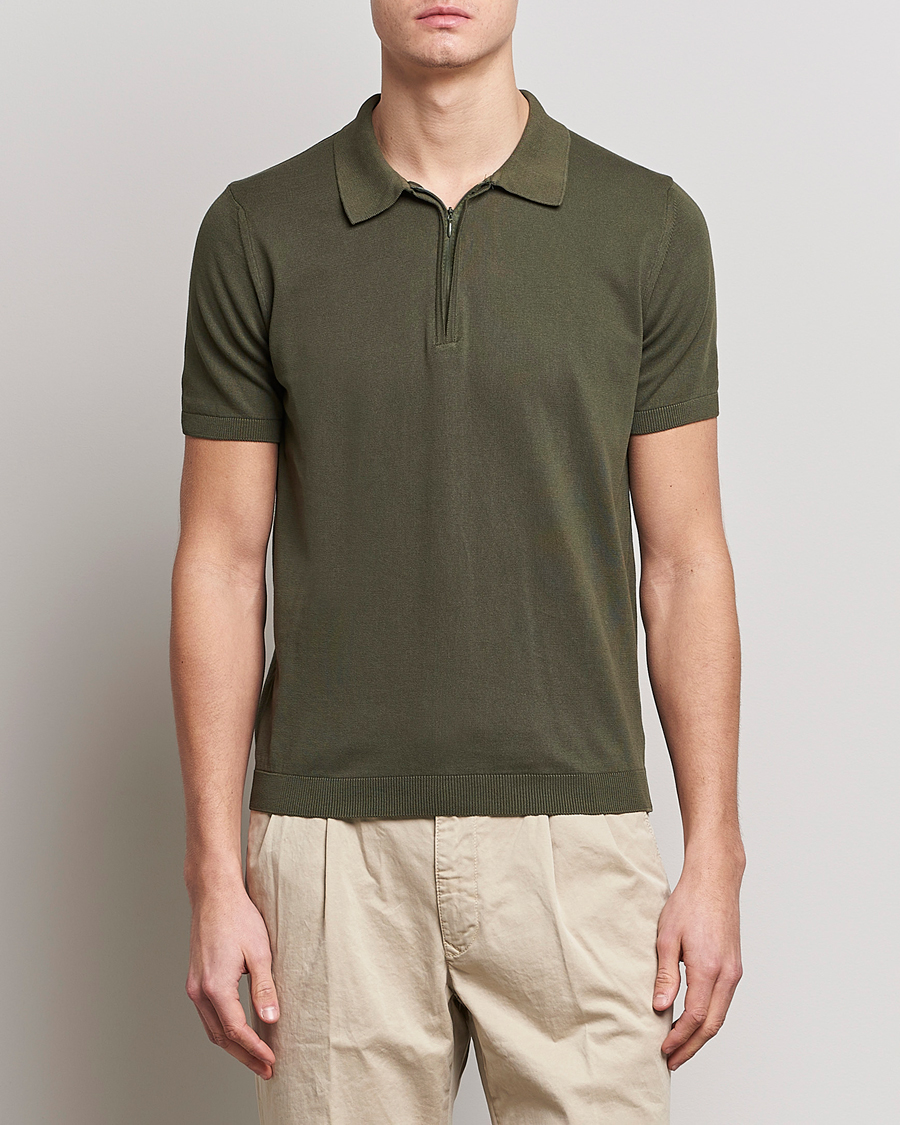 Herre |  | Oscar Jacobson | Otto Short Sleeve Zip Polo Olive
