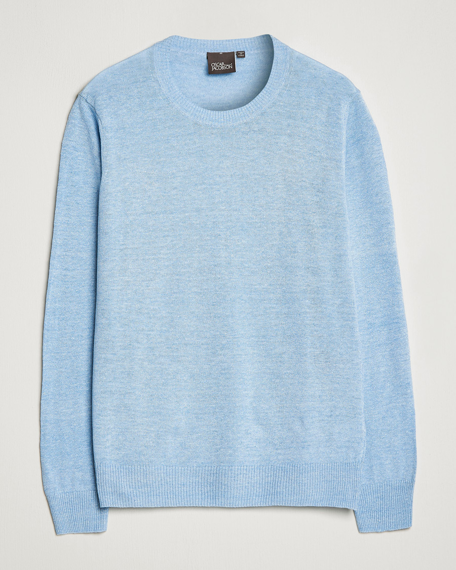 Herre | Gensere | Oscar Jacobson | Valter Linen/Cotton Crew Neck Light Blue