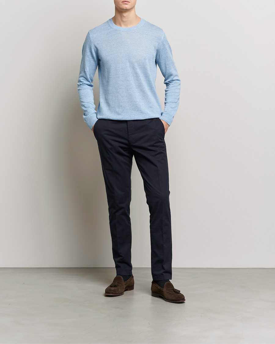 Herre | Gensere | Oscar Jacobson | Valter Linen/Cotton Crew Neck Light Blue