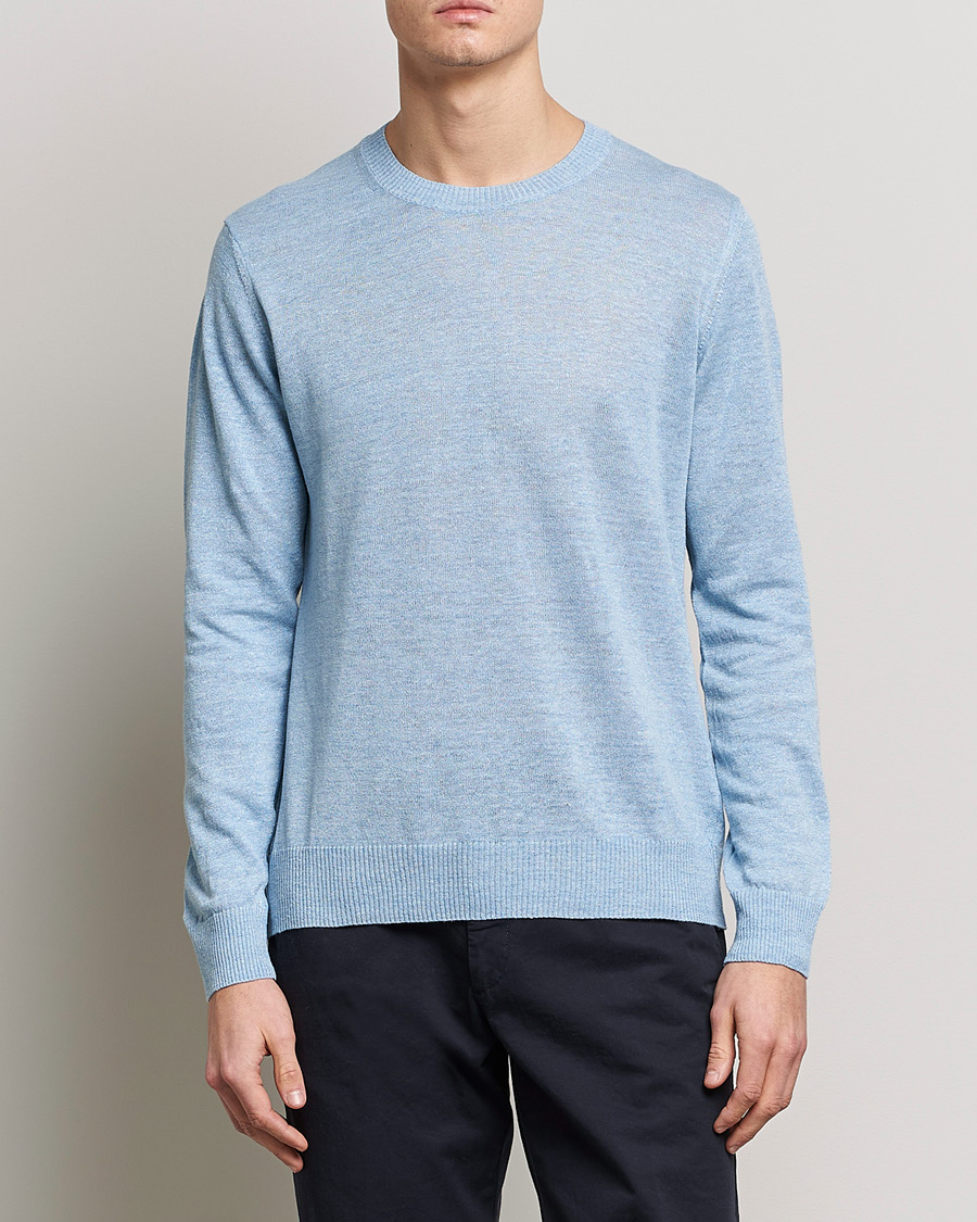Herre | Gensere | Oscar Jacobson | Valter Linen/Cotton Crew Neck Light Blue