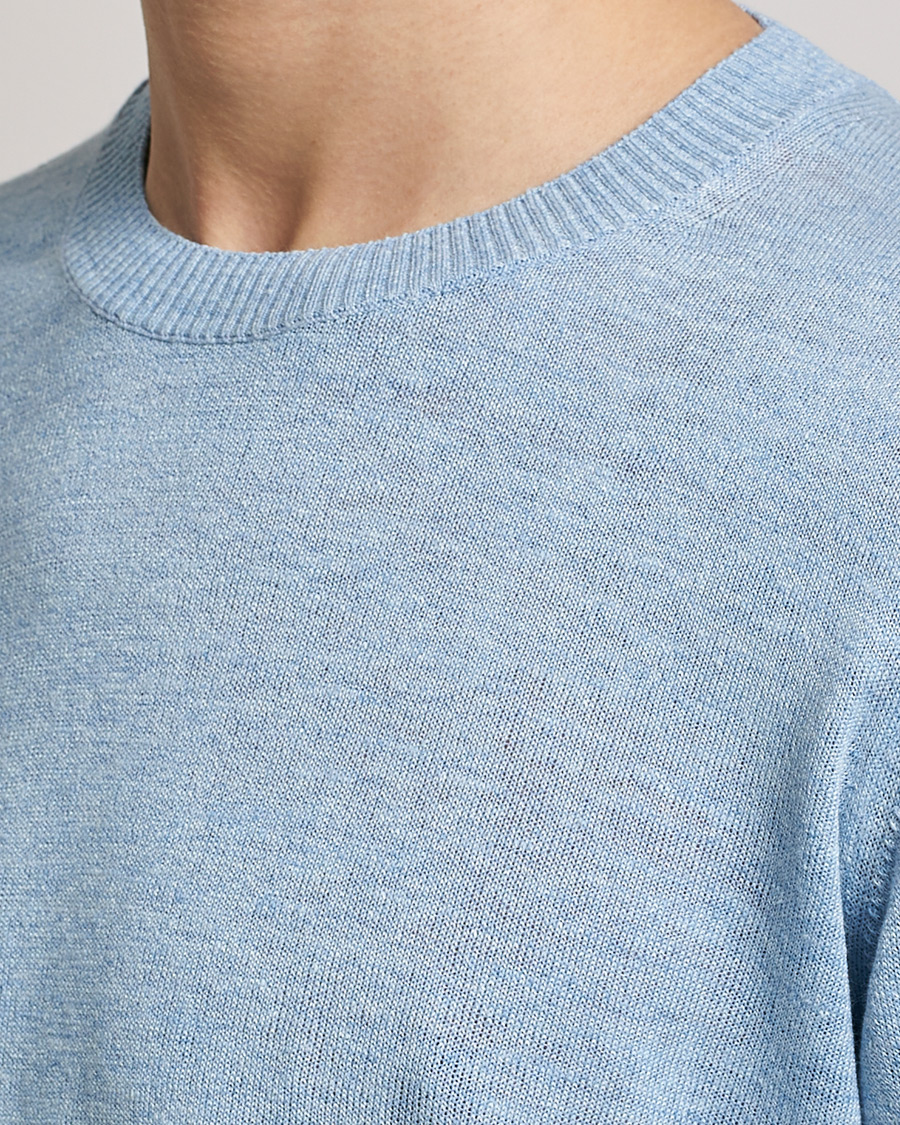 Herre | Gensere | Oscar Jacobson | Valter Linen/Cotton Crew Neck Light Blue