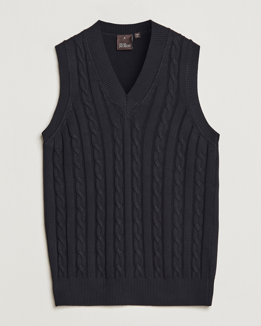 Herre | Gensere | Oscar Jacobson | Lucas Cable Knitted Vest Navy
