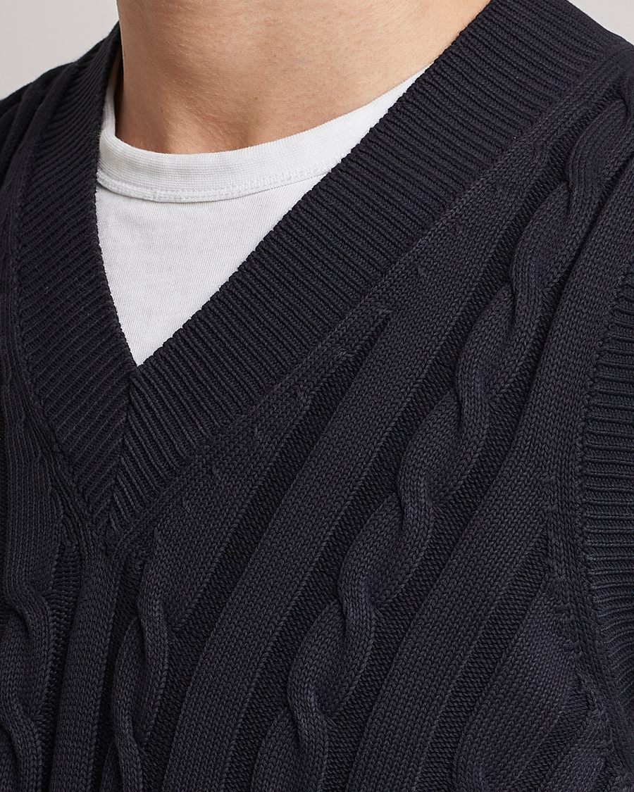 Herre | Gensere | Oscar Jacobson | Lucas Cable Knitted Vest Navy