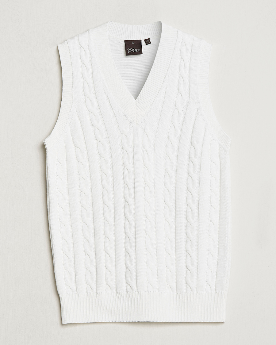 Herre | Gensere | Oscar Jacobson | Lucas Cable Knitted Vest White