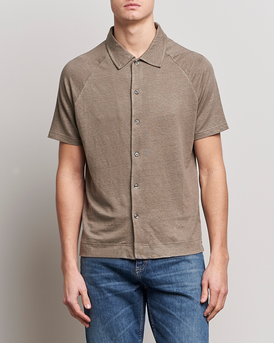 Herre | Skjorter | Oscar Jacobson | Albin Short Sleeve Linen Polo Taupe