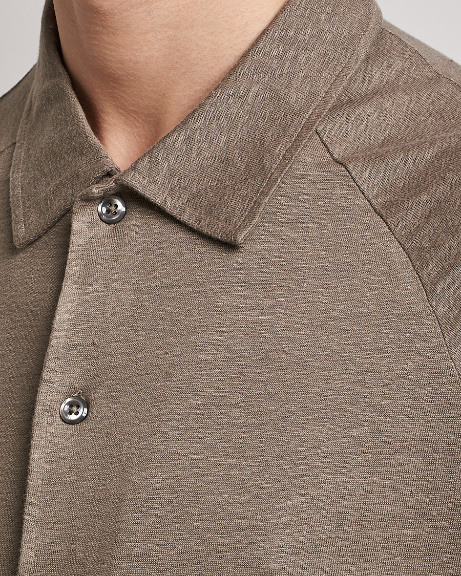 Herre | Skjorter | Oscar Jacobson | Albin Short Sleeve Linen Polo Taupe
