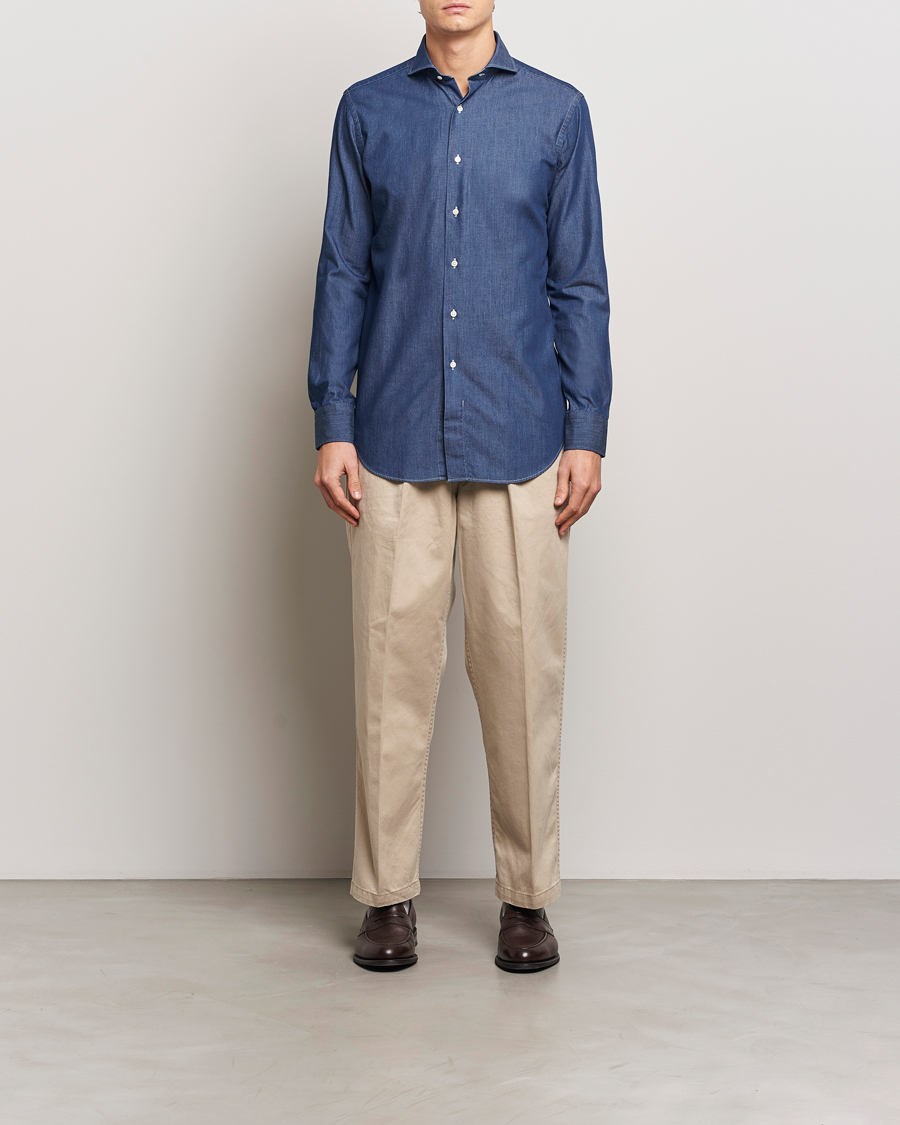 Herre | Skjorter | Kamakura Shirts | Slim Fit Denim Shirt Dark Indigo