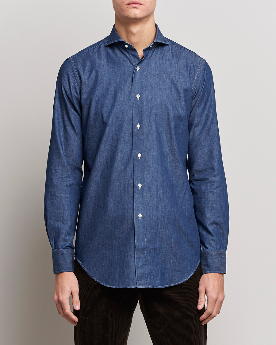 Herre | Skjorter | Kamakura Shirts | Slim Fit Denim Shirt Dark Indigo