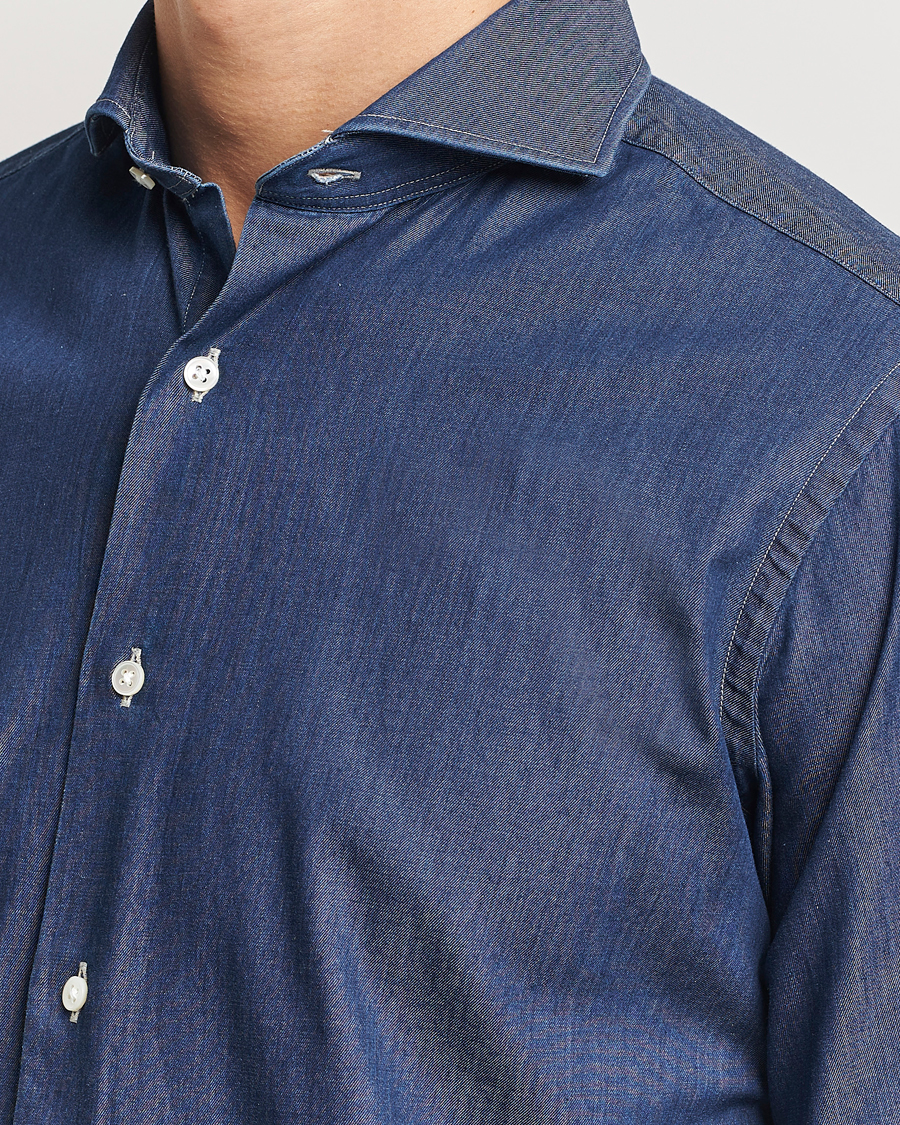 Herre | Skjorter | Kamakura Shirts | Slim Fit Denim Shirt Dark Indigo