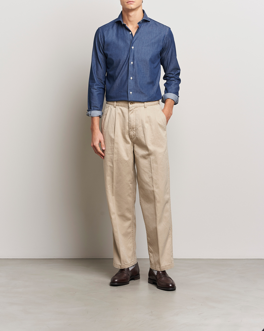 Herre | Skjorter | Kamakura Shirts | Slim Fit Denim Shirt Dark Indigo