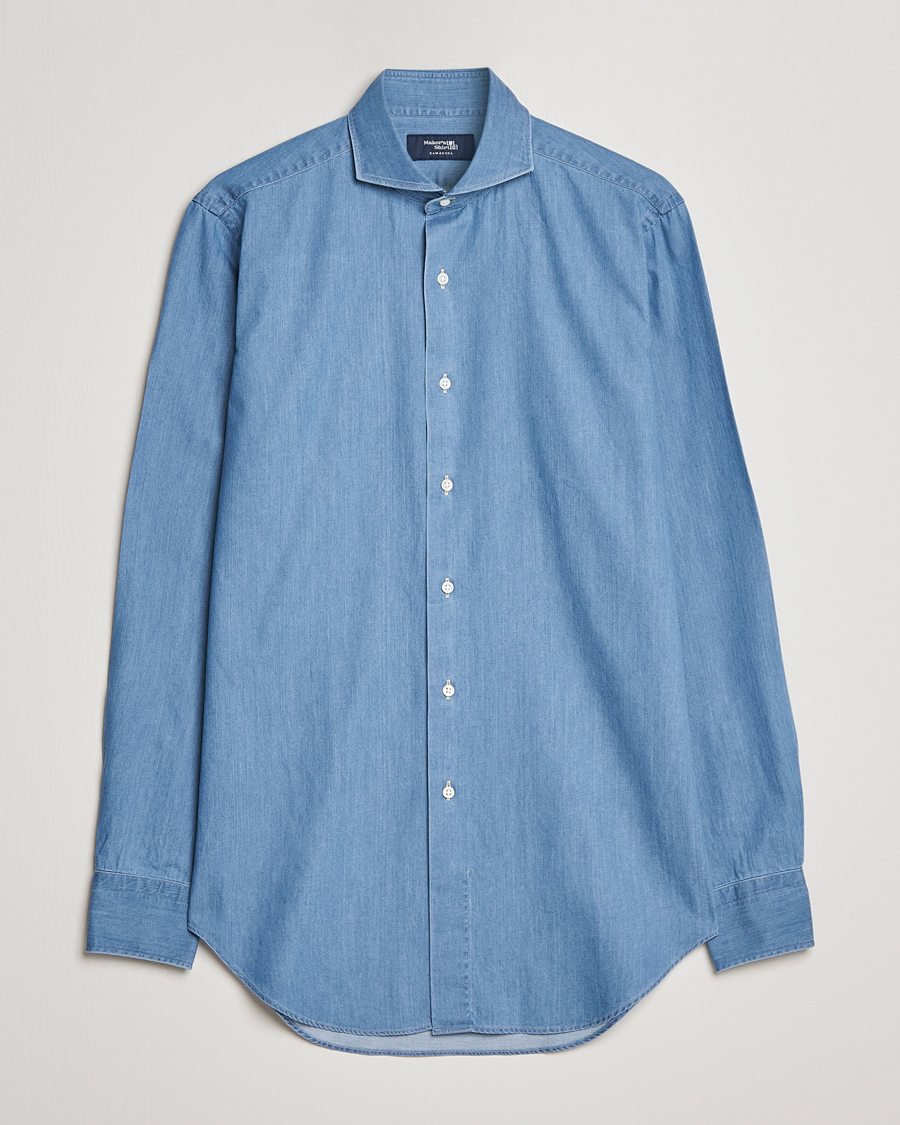 Herre | Skjorter | Kamakura Shirts | Slim Fit Denim Shirt Light Indigo