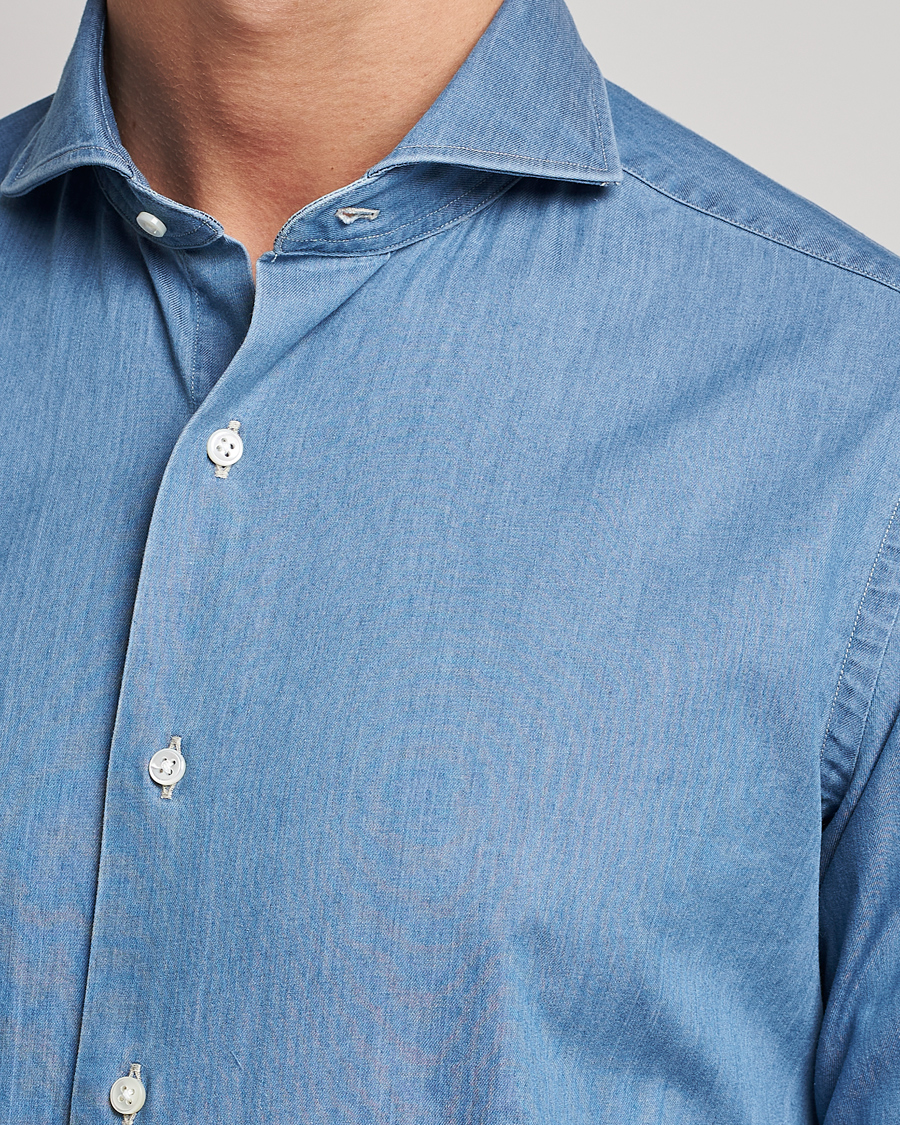 Herre | Skjorter | Kamakura Shirts | Slim Fit Denim Shirt Light Indigo