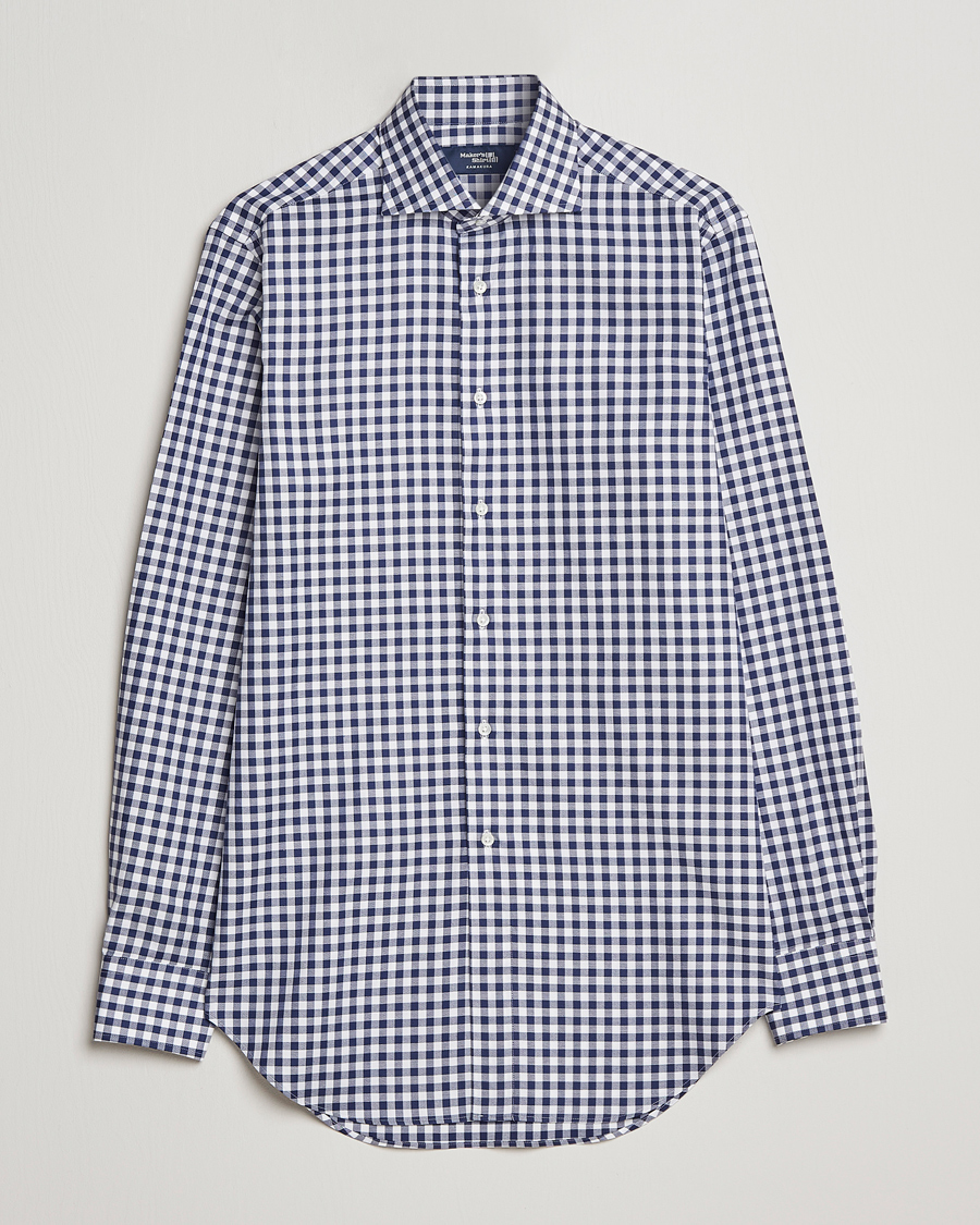 Herre | Skjorter | Kamakura Shirts | Slim Fit Gingham Shirt Navy