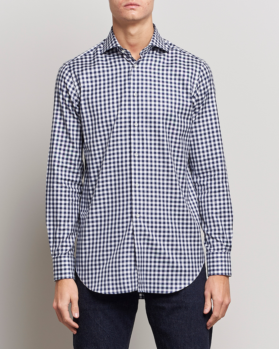 Herre | Klær | Kamakura Shirts | Slim Fit Gingham Shirt Navy