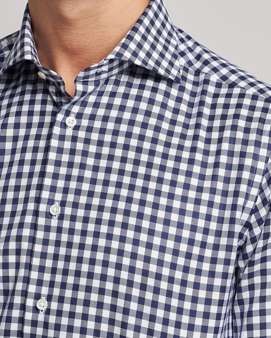 Herre | Skjorter | Kamakura Shirts | Slim Fit Gingham Shirt Navy