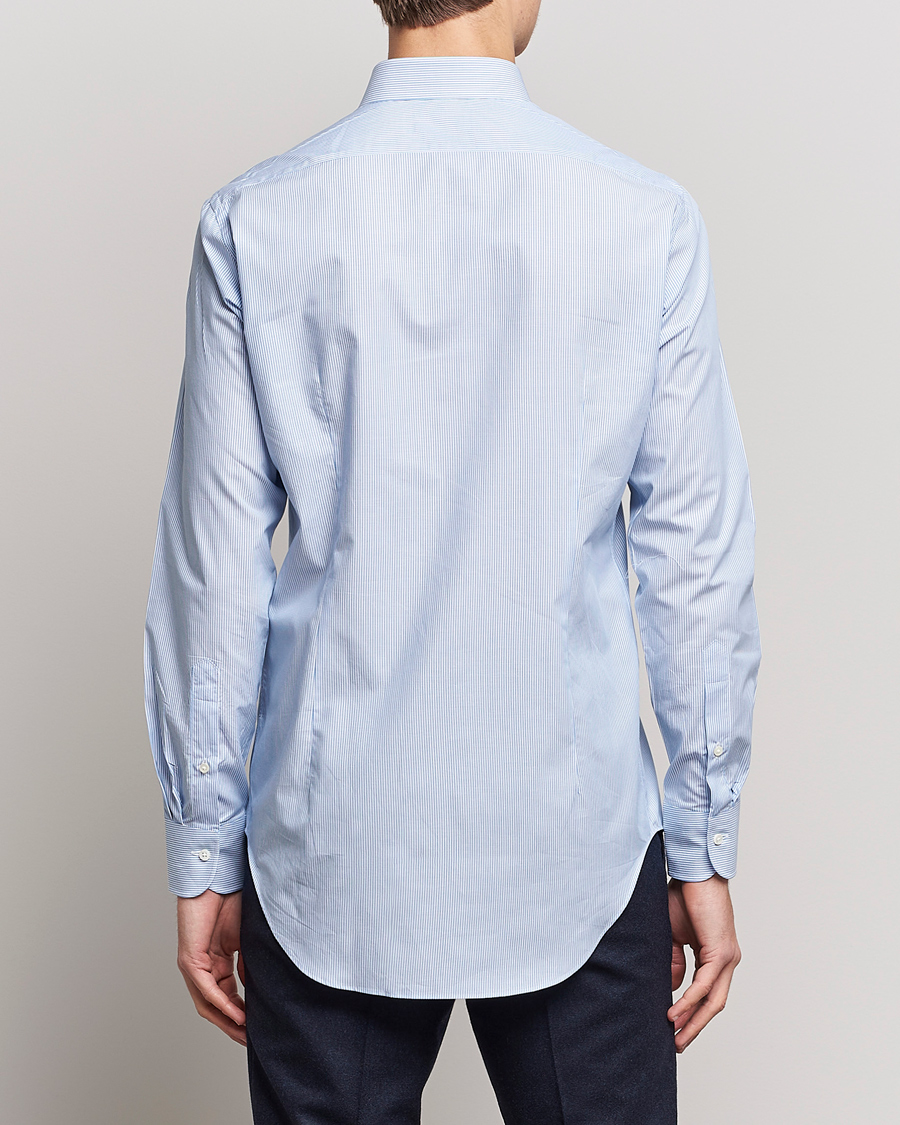 Herre | Skjorter | Kamakura Shirts | Slim Fit Striped Broadcloth Shirt Light Blue