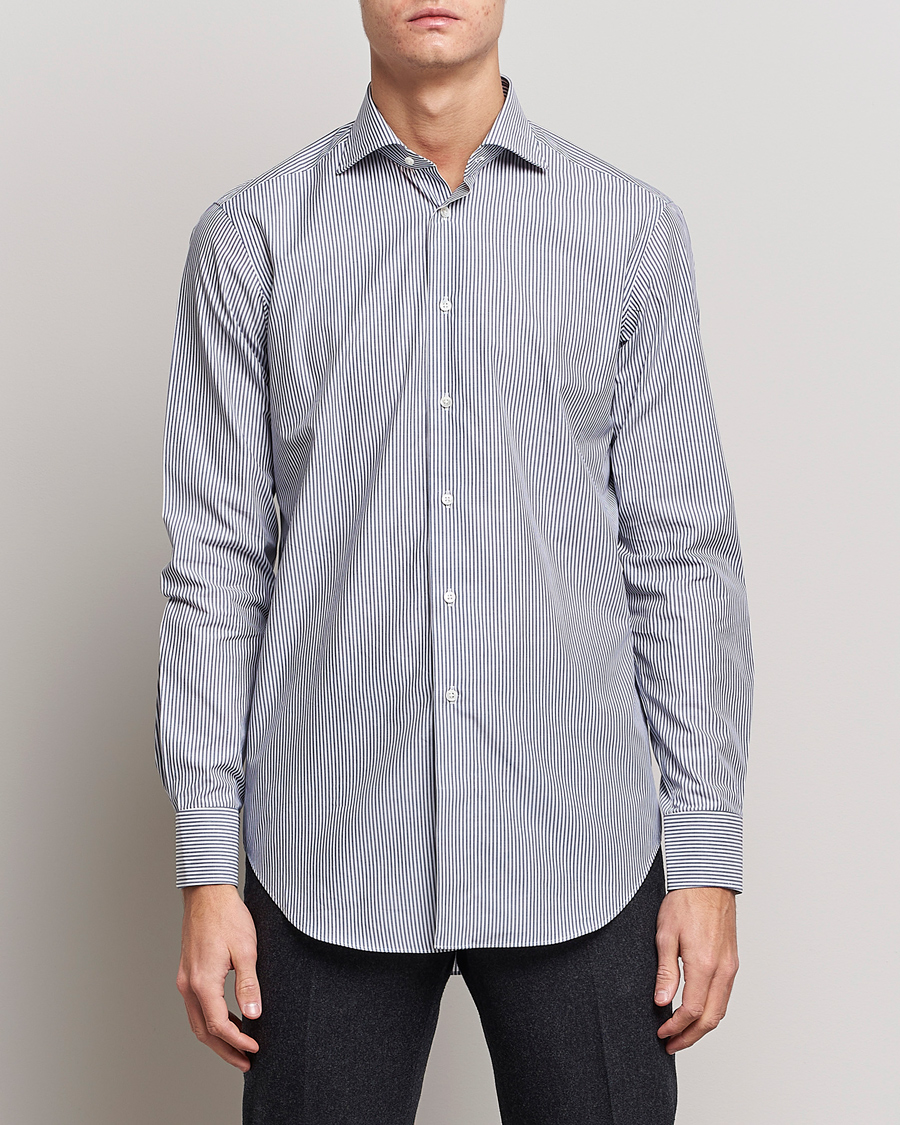 Herre |  | Kamakura Shirts | Slim Fit Striped Broadcloth Shirt Navy