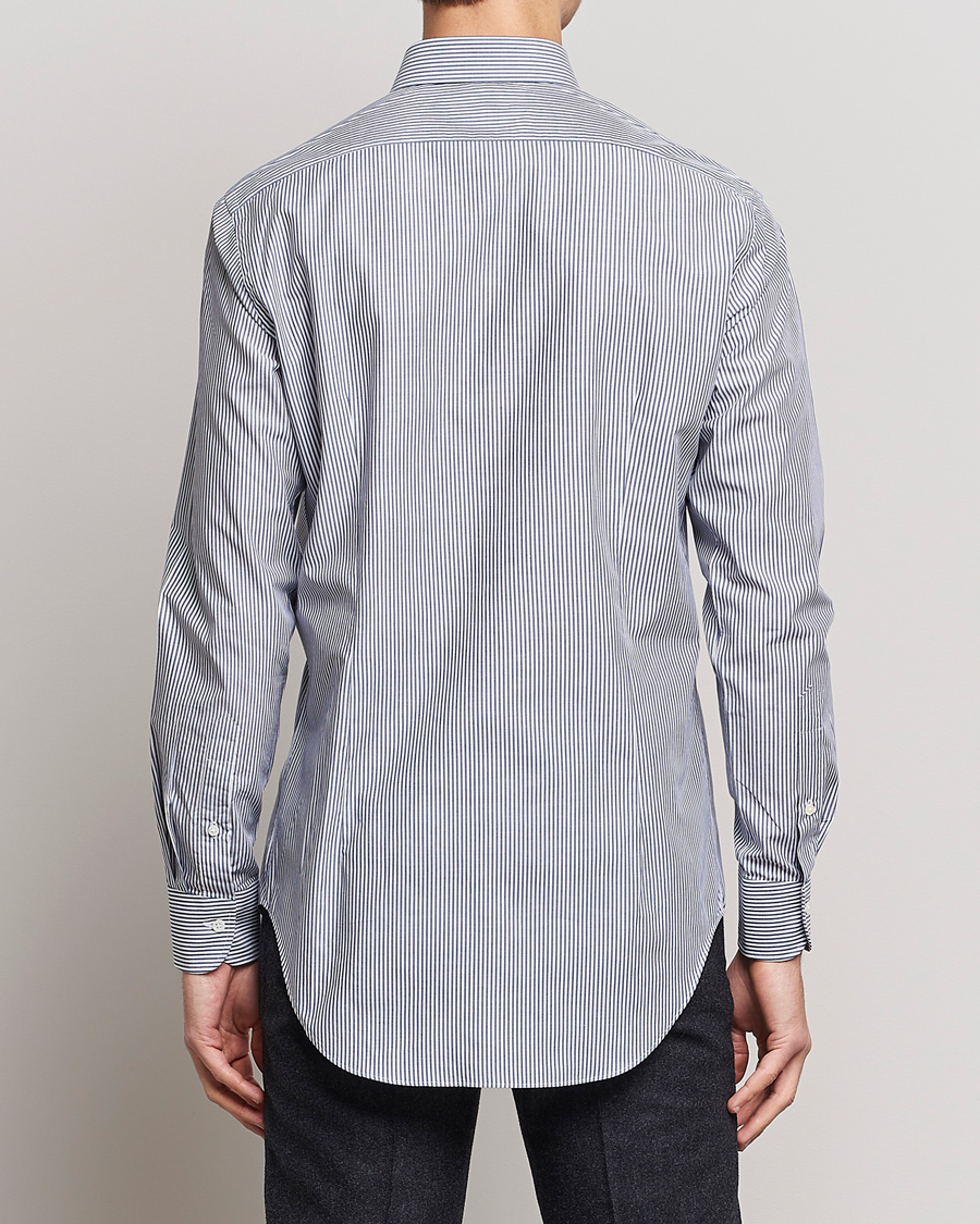 Herre | Skjorter | Kamakura Shirts | Slim Fit Striped Broadcloth Shirt Navy