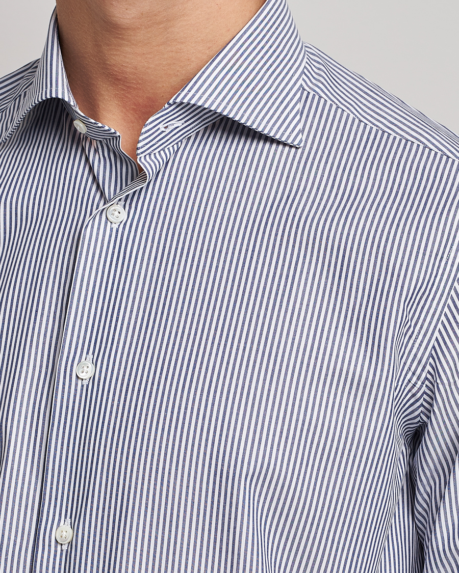 Herre | Skjorter | Kamakura Shirts | Slim Fit Striped Broadcloth Shirt Navy