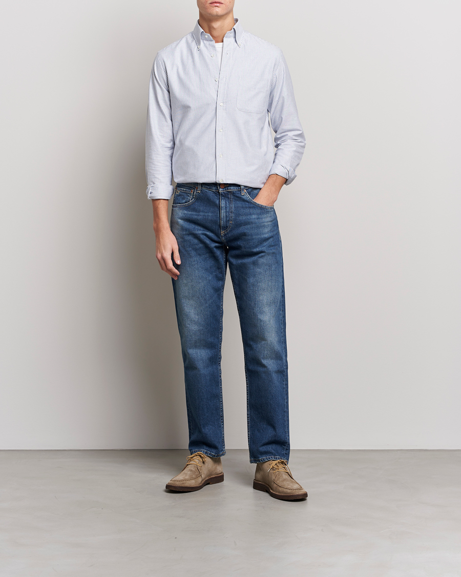 Herre | Skjorter | Kamakura Shirts | Slim Fit Striped Oxford BD Shirt Light Blue