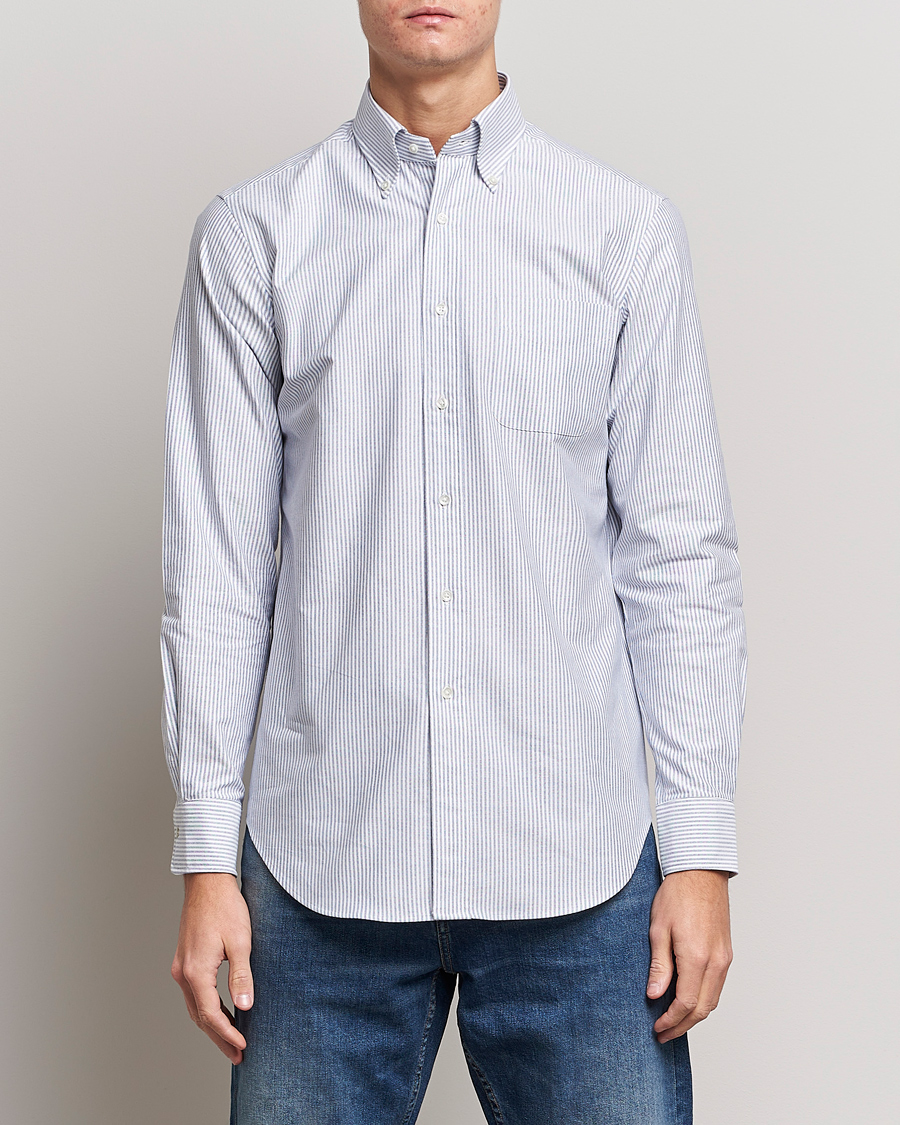 Herre | Oxfordskjorter | Kamakura Shirts | Slim Fit Striped Oxford BD Shirt Light Blue