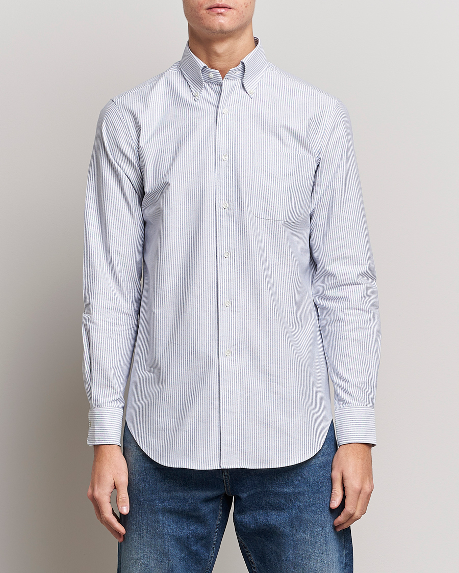 Herre | Kamakura Shirts | Kamakura Shirts | Slim Fit Striped Oxford BD Shirt Light Blue